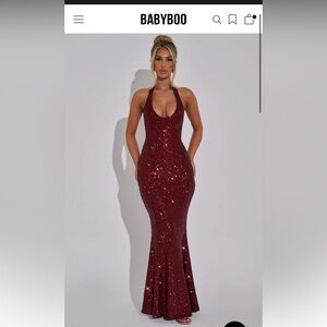 Babyboo Burgundy Sequin Halter Gown